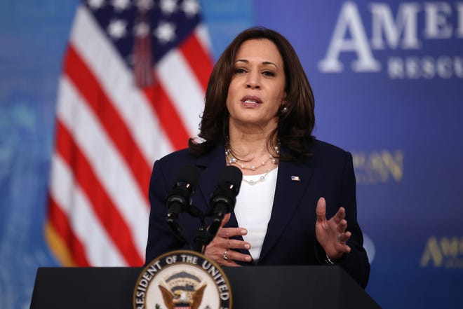 Vice President Kamala Harris speaks about the Biden administration's decision to release $39 billion of American Rescue Plan funds to address the child care crisis caused by COVID-19 on April 15 in Washington.