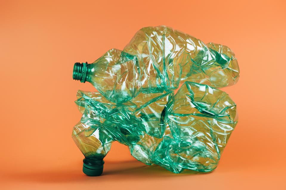 Composition of green plastic bottles