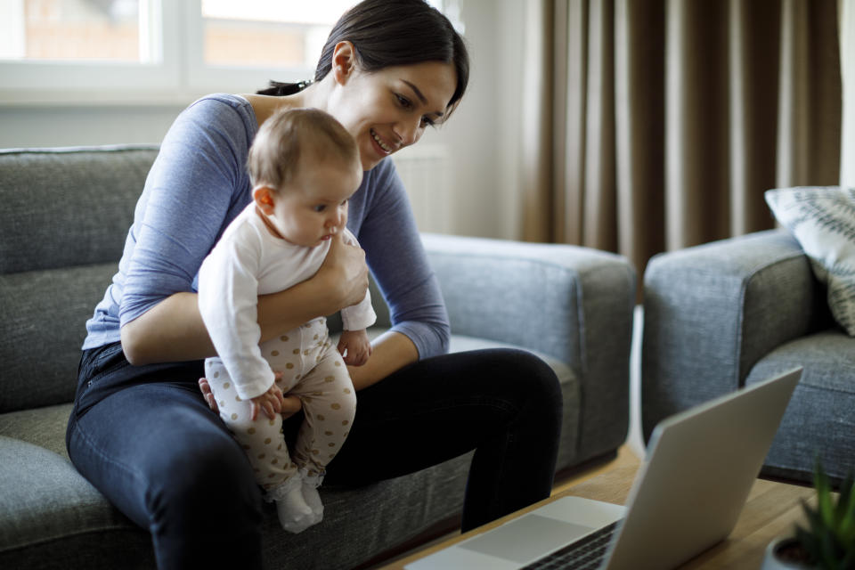 Mother having video call from home